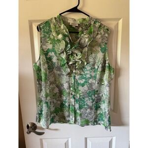 Tahari Ruffled Floral‎ Blouse Size XL